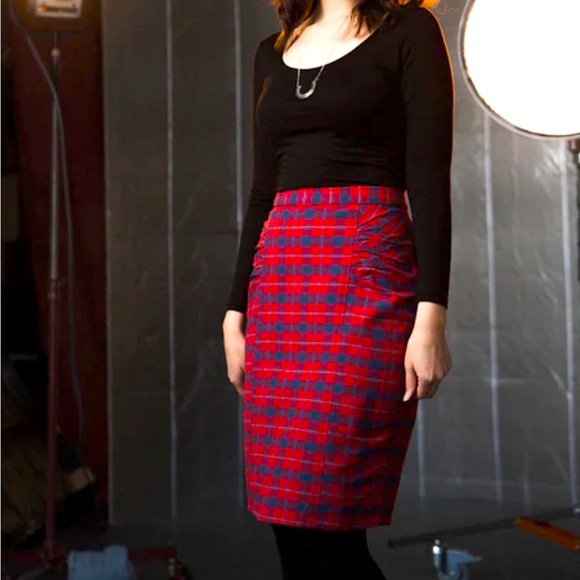 Mata Traders Red and Blue Plaid Pencil Skirt - Picture 1 of 10